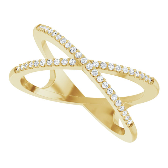 14K Gold Round Natural Diamond Accented Criss-Cross Ring – 0.95mm Stones - Yellow Gold - view 5