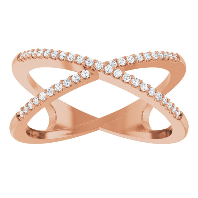 14K Gold Round Natural Diamond Accented Criss-Cross Ring – 0.95mm Stones - Rose Gold - view 3