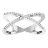 14K Gold Round Natural Diamond Accented Criss-Cross Ring – 0.95mm Stones - White Gold - view 3