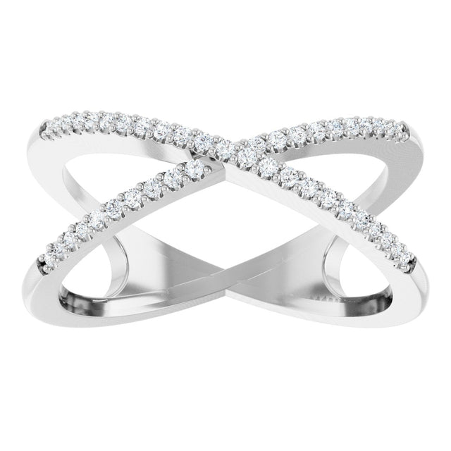 14K Gold Round Natural Diamond Accented Criss-Cross Ring – 0.95mm Stones - White Gold - view 3