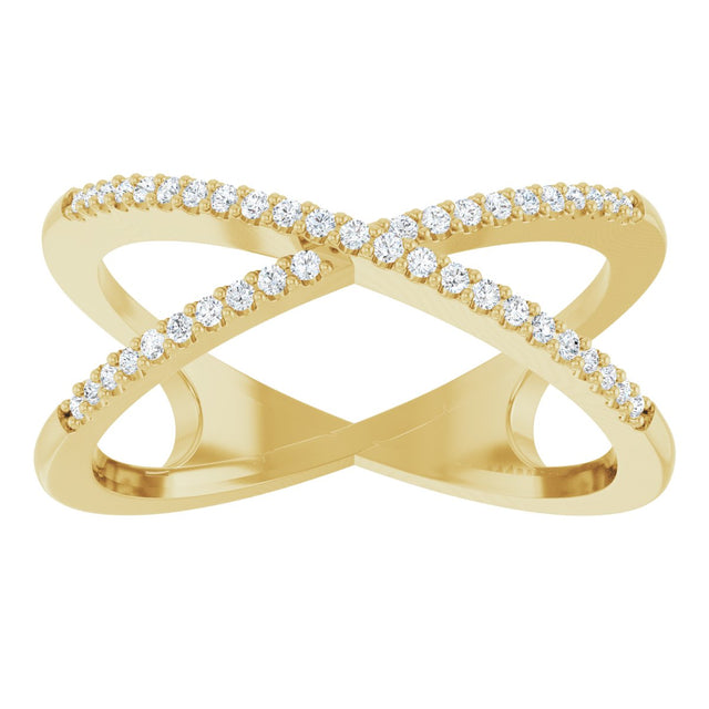 14K Gold Round Natural Diamond Accented Criss-Cross Ring – 0.95mm Stones - Yellow Gold - view 3