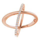 14K Gold Round Natural Diamond Criss-Cross Ring XIV - Rose Gold