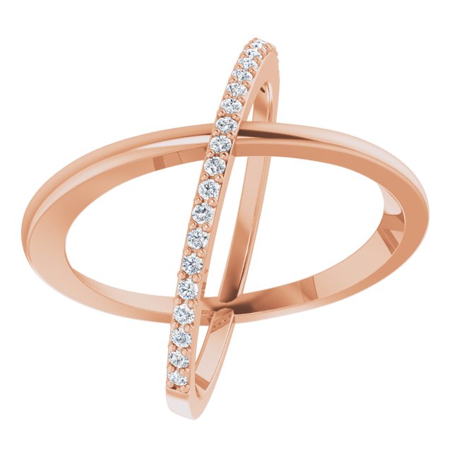 14K Gold Round Natural Diamond Criss-Cross Ring XIV - Rose Gold