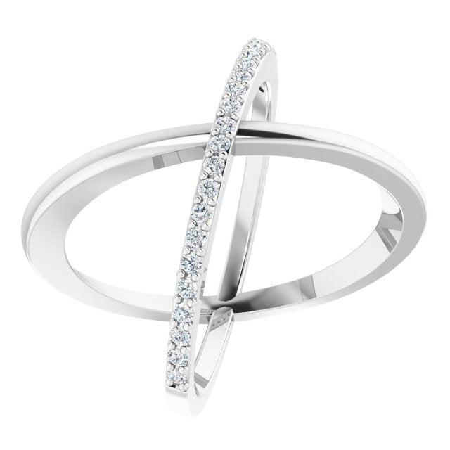 14K Gold Round Natural Diamond Criss-Cross Ring XIV - White Gold