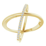 14K Gold Round Natural Diamond Criss-Cross Ring XIV - Yellow Gold