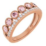 14K Gold Round Natural Pink Morganite Granulated Ring