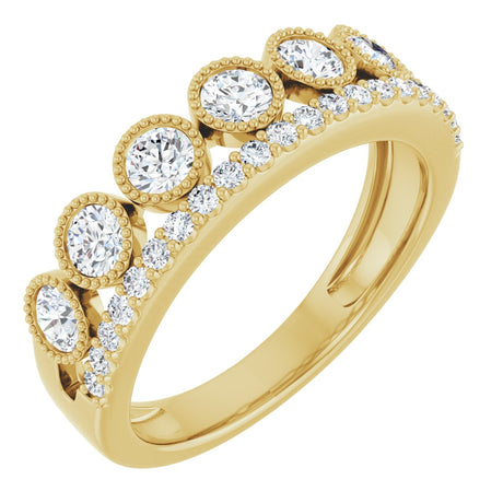 14K Gold Round Lab-Grown Diamond Granulated Ring - Yellow Gold