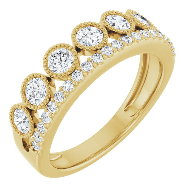 14K Gold Round Lab-Grown Diamond Granulated Ring - Yellow Gold