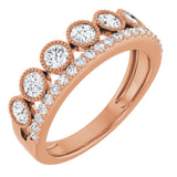 14K Gold Round Lab-Grown Diamond Granulated Ring - Rose Gold