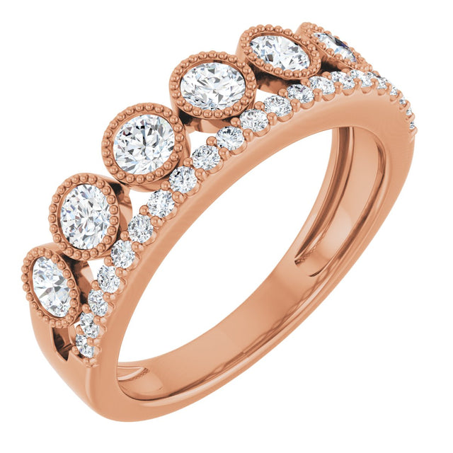 14K Gold Round Lab-Grown Diamond Granulated Ring - Rose Gold