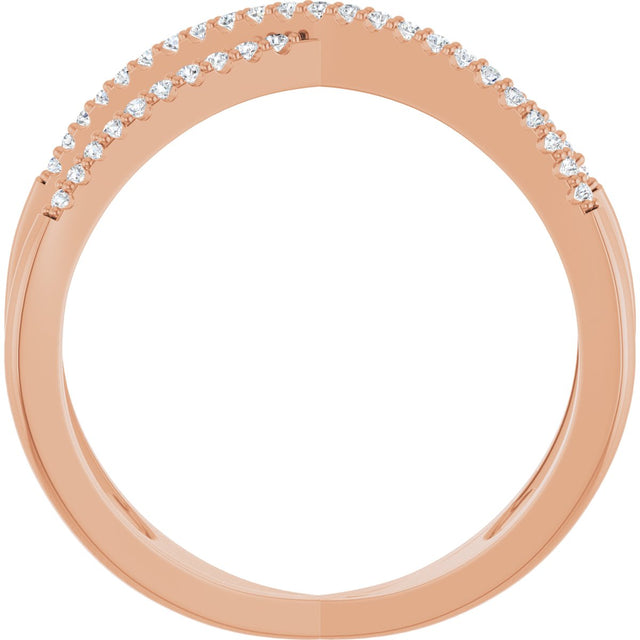 14K Gold Round Natural Diamond Accented Criss-Cross Ring – 0.95mm Stones - Rose Gold - view 2