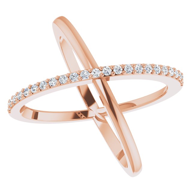 14K Gold Round Natural Diamond Criss-Cross Ring XIV - Rose Gold - view 5