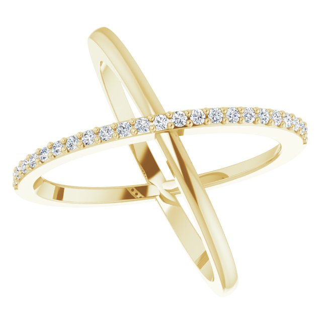 14K Gold Round Natural Diamond Criss-Cross Ring XIV - Yellow Gold - view 5