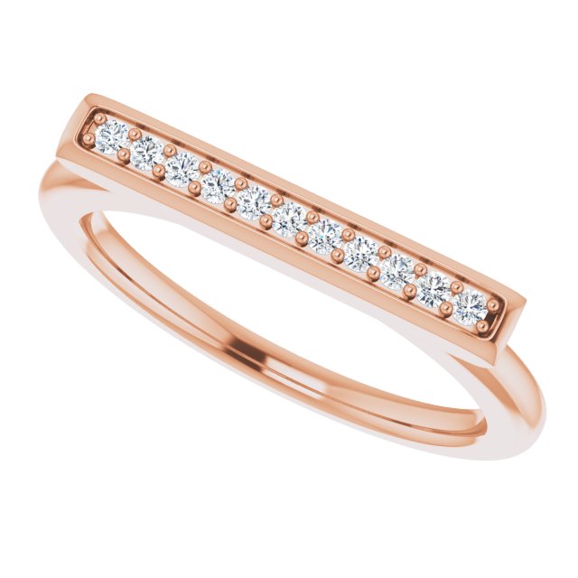 14K Gold Round Natural Diamond Bar Ring II - Rose Gold - view 5