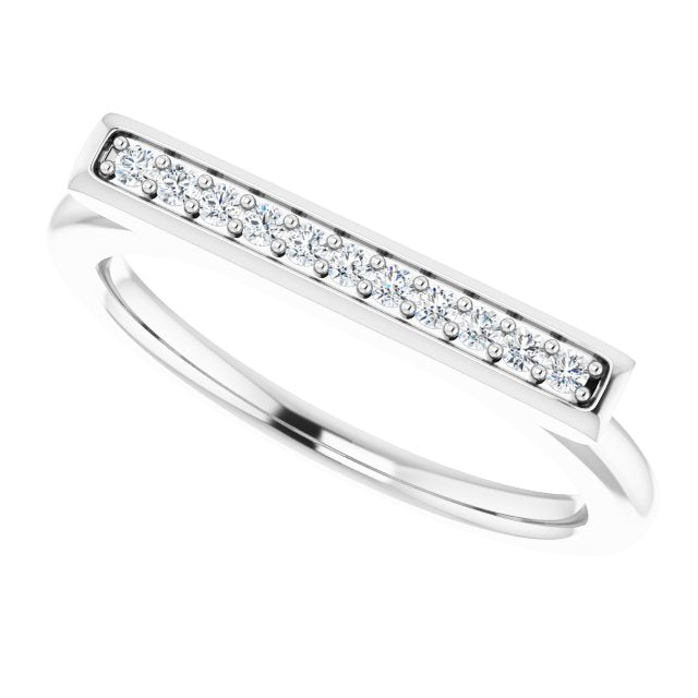 14K Gold Round Natural Diamond Bar Ring II - White Gold - view 5