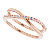 14K Gold Round Natural Diamond Criss-Cross Ring VII - Rose Gold - view 5