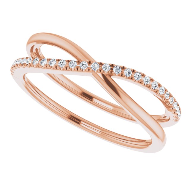 14K Gold Round Natural Diamond Criss-Cross Ring VII - Rose Gold - view 5