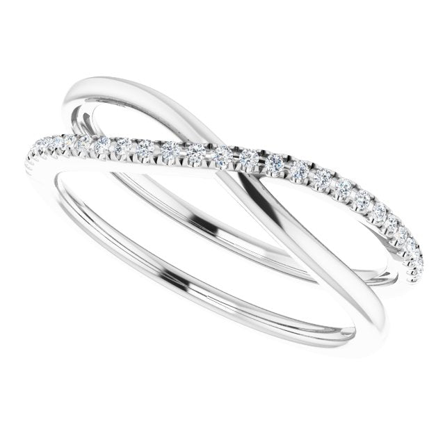 14K Gold Round Natural Diamond Criss-Cross Ring VII - White Gold - view 5