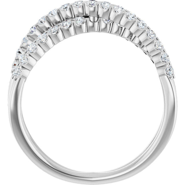 14K Gold Round Natural Diamond Accented Criss-Cross Ring V - White Gold - view 2