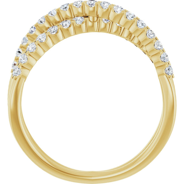 14K Gold Round Natural Diamond Accented Criss-Cross Ring V - Yellow Gold - view 2