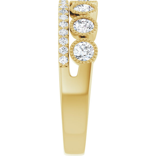 14K Gold Round Lab-Grown Diamond Granulated Ring - Yellow Gold - view 4