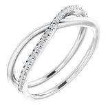 14K Gold Round Natural Diamond Criss-Cross Ring VII - White Gold