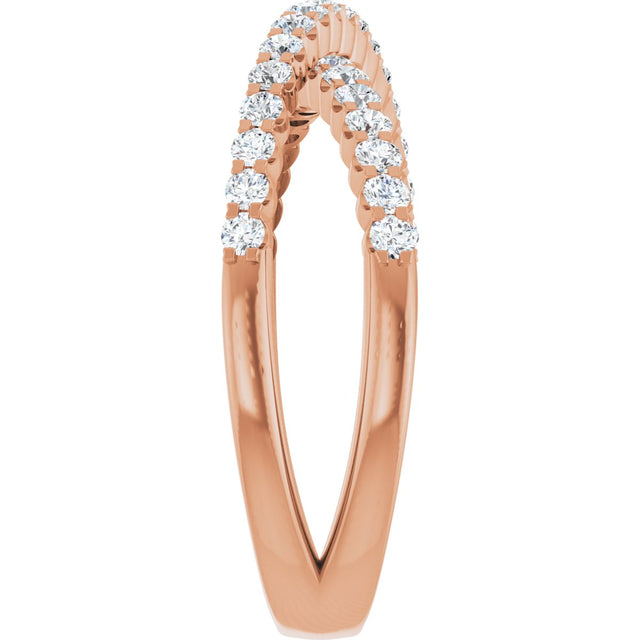 14K Gold Round Natural Diamond Accented Criss-Cross Ring V - Rose Gold - view 4