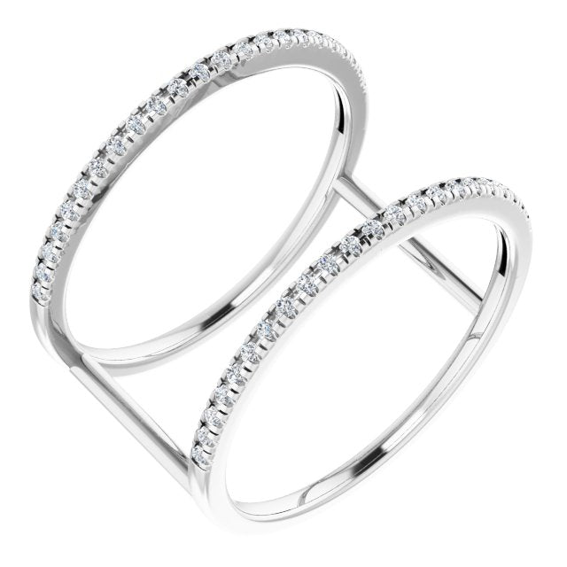 14K Gold Round Natural Diamond Negative Space Ring – 0.95mm Stones - White Gold