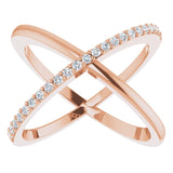 14K Gold Round Natural Diamond Criss-Cross Ring XIV - Rose Gold - view 3