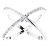 14K Gold Round Natural Diamond Criss-Cross Ring XIV - White Gold - view 3