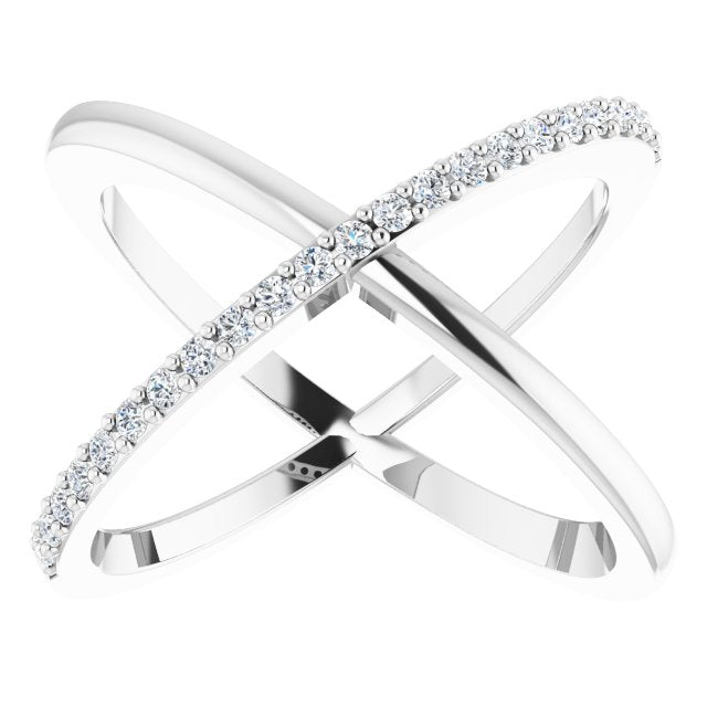 14K Gold Round Natural Diamond Criss-Cross Ring XIV - White Gold - view 3