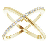 14K Gold Round Natural Diamond Criss-Cross Ring XIV - Yellow Gold - view 3