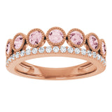 14K Gold Round Natural Pink Morganite Granulated Ring - view 3