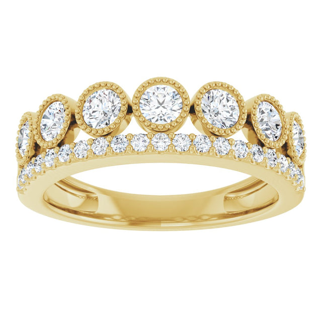 14K Gold Round Lab-Grown Diamond Granulated Ring - Yellow Gold - view 3