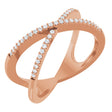 14K Gold Round Natural Diamond Accented Criss-Cross Ring – 0.95mm Stones - Rose Gold