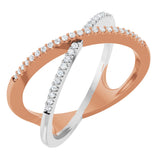 14K Gold Round Natural Diamond Accented Criss-Cross Ring – 0.95mm Stones - Two-Tone
