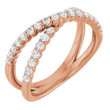 14K Gold Round Natural Diamond Accented Criss-Cross Ring V - Rose Gold