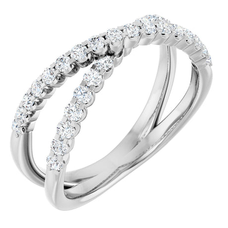 14K Gold Round Lab-Grown Diamond Accented Criss-Cross Ring - White Gold
