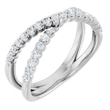 14K Gold Round Natural Diamond Accented Criss-Cross Ring V - White Gold
