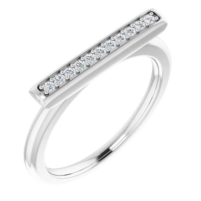 14K Gold Round Natural Diamond Bar Ring II - White Gold