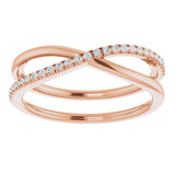 14K Gold Round Natural Diamond Criss-Cross Ring VII - Rose Gold - view 3