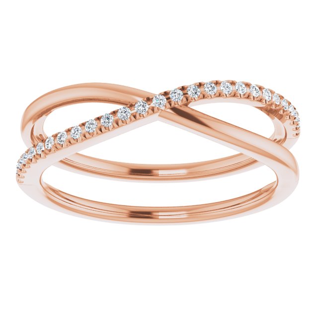 14K Gold Round Natural Diamond Criss-Cross Ring VII - Rose Gold - view 3
