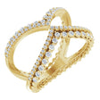 14K Gold Round Natural Diamond Negative Space Ring X - Yellow Gold
