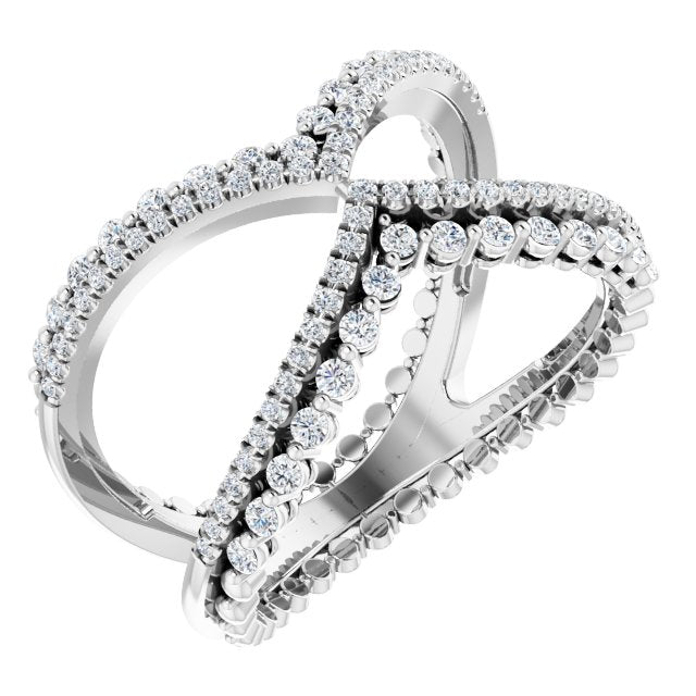 14K Gold Round Natural Diamond Negative Space Ring X - White Gold