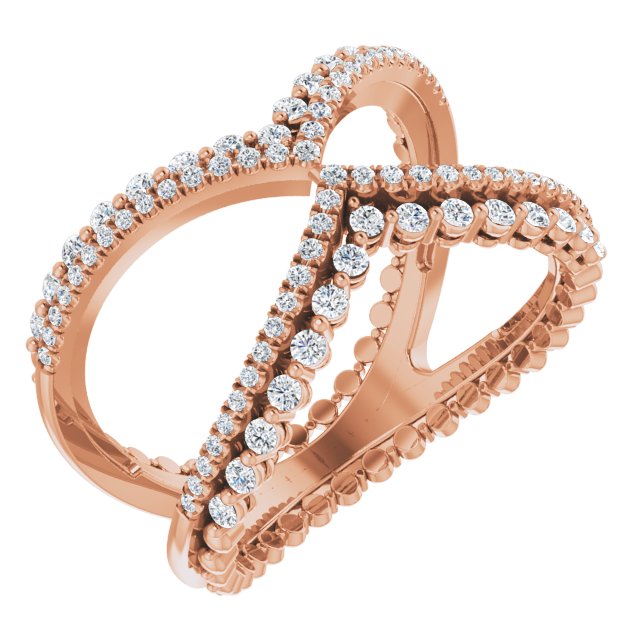 14K Gold Round Natural Diamond Negative Space Ring X - Rose Gold