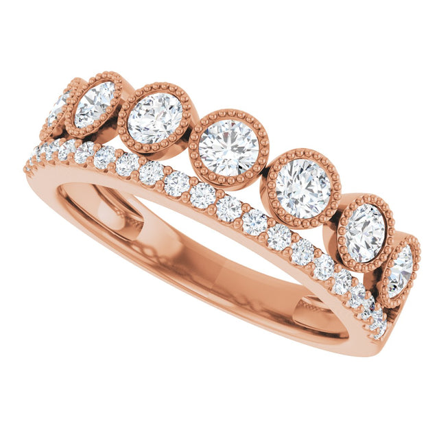 14K Gold Round Lab-Grown Diamond Granulated Ring - Rose Gold - view 5