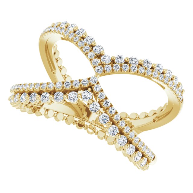 14K Gold Round Natural Diamond Negative Space Ring X - Yellow Gold - view 5