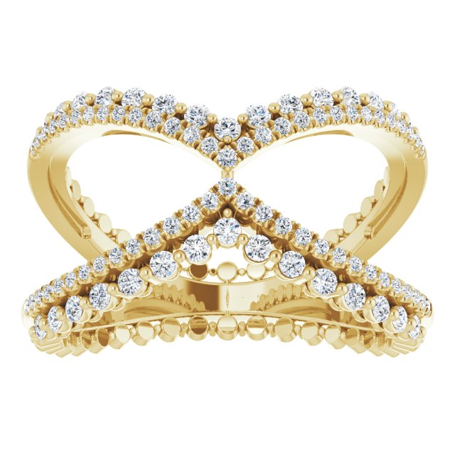 14K Gold Round Natural Diamond Negative Space Ring X - Yellow Gold - view 3