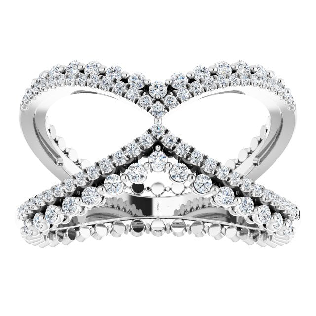 14K Gold Round Natural Diamond Negative Space Ring X - White Gold - view 3