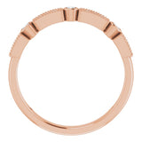 14K Gold Round Natural Diamond Milgrain Stackable Ring II - Rose Gold - view 2